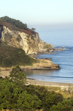 Güneşli bir günde İspanya'nın kuzeyinde Asturias Kum plaj