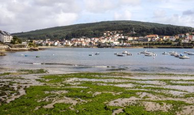 Bulutlu bir günde İspanya'nın kuzeyinde kum plaj.