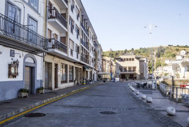 Luarca, Spain-Sptember 2018. Aerial view of one of the most pretty village of Spain. You can see the houses and people walking in the street.