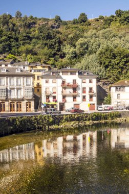Luarca, Spain-Sptember 2018. Aerial view of one of the most pretty village of Spain. You can see the houses and people walking in the street.