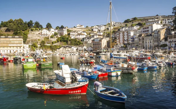 Luarca, Spain-Septemeber 2018. Harbour in a pretty village in Asturias in a sunny day. You can see the boats in the sea