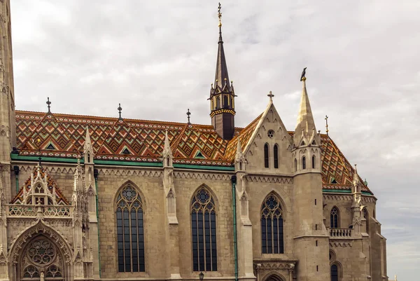 Architecture of gothic cathedral of Budapest in a cloudy day.