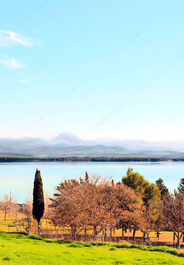 Lake surrounded by vegetation located in the Spanish town of Bor