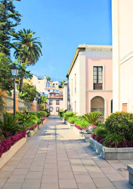 Garachico İspanyol kasabasında bir asfalt yol görünümünü 