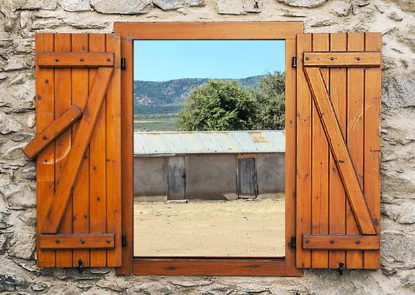 Будинки Африканському Селі Кенії Його Краєвид Вікна — стокове фото