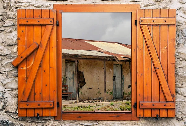 Casas Aldea Africana Kenia Punto Vista Desde Ventana Madera —  Fotos de Stock