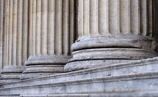 perspective view to ionic columns at classical building with entasis at shaft