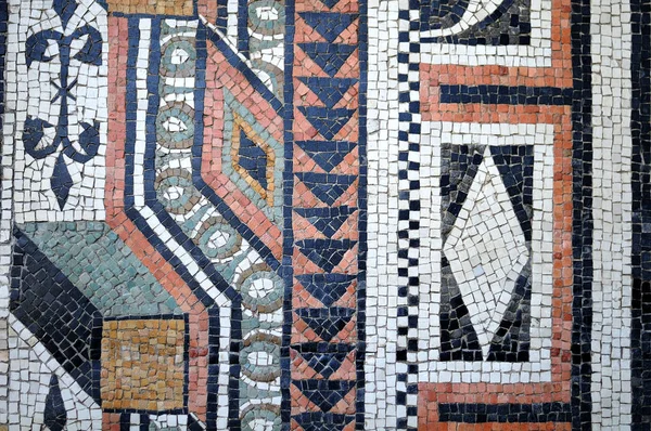 Antiguo Mosaico Pared Romana Azulejos Negros Blancos Rojos Marrones — Foto de Stock