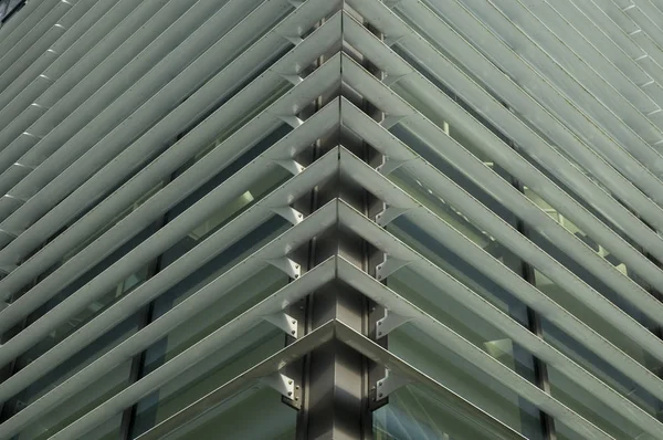 Corner Modern Building Facade Protected Sun White Metal Shutters — Stock Photo, Image