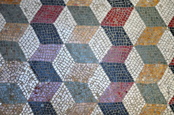 Mosaïque Antique Plancher Romain Avec Motif Géométrique Avec Carreaux Blancs — Photo