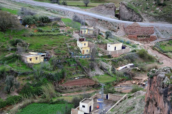 Villaggio Nel Nord Atlante Montagne Marocco Con Giardini Terrazzati — Foto Stock