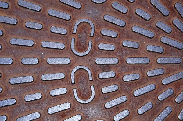 Pattern Iron Manhole Cover Pedestrian Zone City — Stock Photo, Image