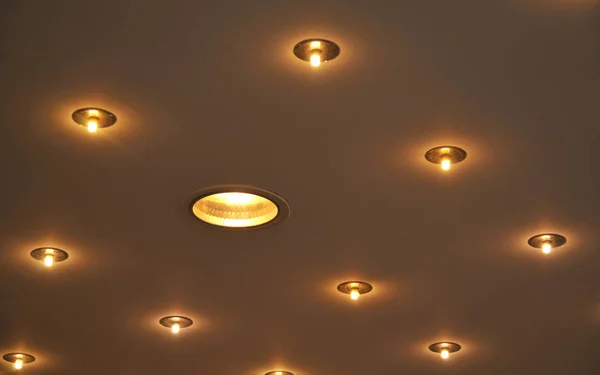 Recessed halogen lamps built in a ceiling — Stock Photo, Image