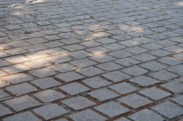Kaba sett taşların bir kaldırım üzerinde ışık ve gölge — Stok fotoğraf