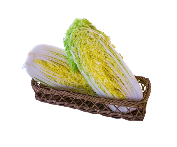 Isolated Fresh Green Organic Napa Cabbage Ready Use White Background — Stock Photo, Image