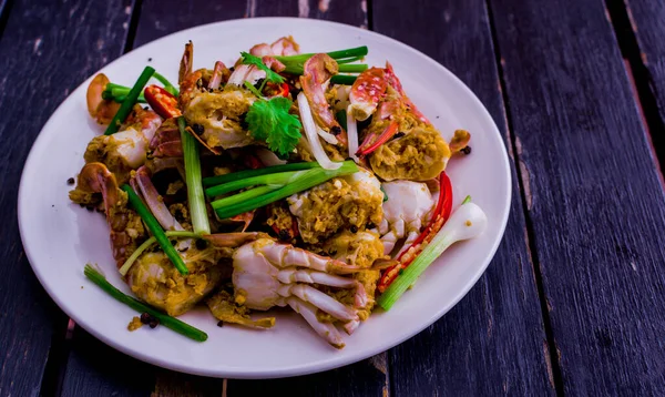 Remuer Crabe Frit Avec Poudre Curry Jaune Est Nourriture Asiatique — Photo