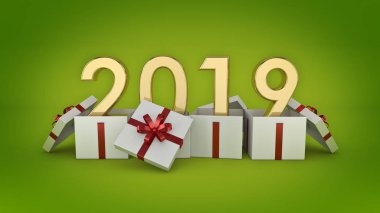 Hediye kutusu yeni yıl 2019. 3D render