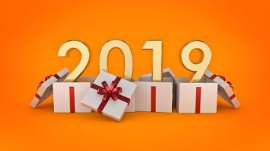 Hediye kutusu yeni yıl 2019. 3D render