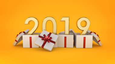 Hediye kutusu yeni yıl 2019. 3D render