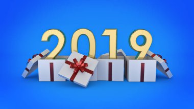 Hediye kutusu yeni yıl 2019. 3D render