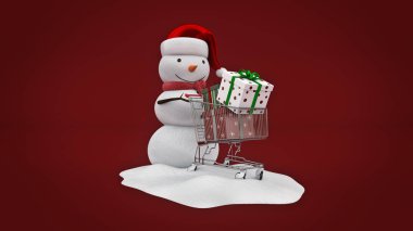 Kardan adam santa şapka ve alışveriş sepeti