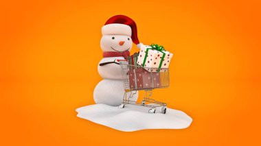 Kardan adam santa şapka ve alışveriş sepeti