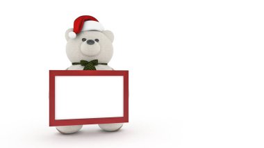 Noel Baba şapkası ile ayıcık. 3D render