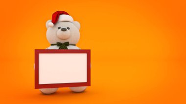 Noel Baba şapkası ile ayıcık. 3D render