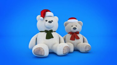 Noel Baba şapkası ile ayıcık. 3D render