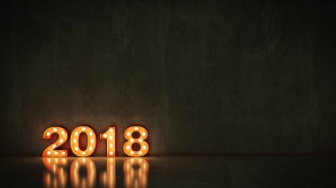 kayan yazı ışık 2018 mektup işareti, yeni yıl 2018. 3D render