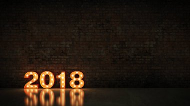 kayan yazı ışık 2018 mektup işareti, yeni yıl 2018. 3D render