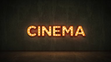 Neon tuğla duvar arka planda - sinema imzala. 3D render