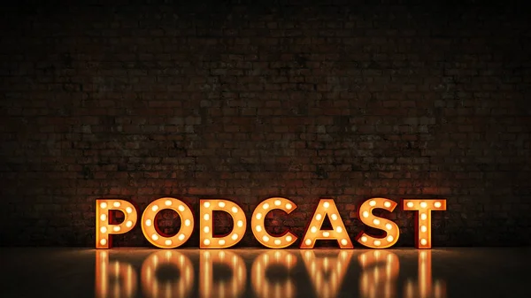 Neon Sign Brick Wall Background Podcast Rendering — Stock Photo, Image