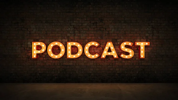 Neon Sign Brick Wall Background Podcast Rendering — Stock Photo, Image