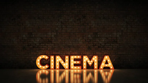 Neon Sign Brick Wall Background Cinema Renderização — Fotografia de Stock