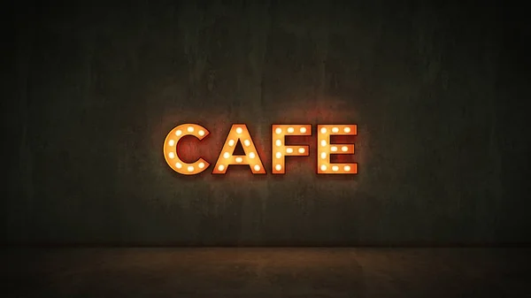 Neonowy Znak Tle Ściany Cegieł Cafe Renderowania — Zdjęcie stockowe