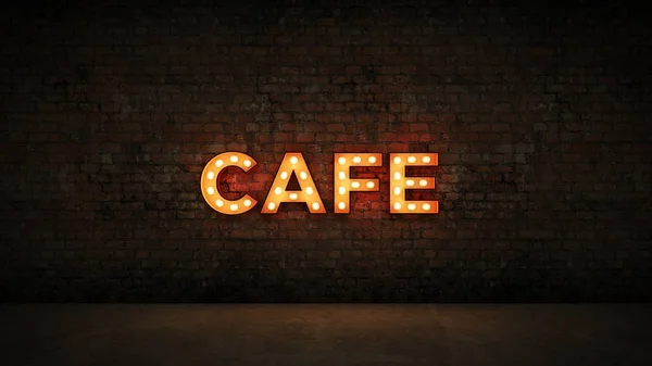 Neon Sign Sur Fond Mur Brique Café Rendu — Photo