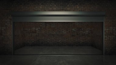 Boş açık kapı self depolama birimi. 3D render