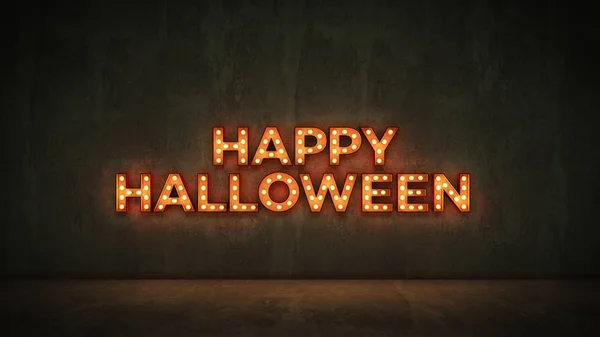 Inggris Neon Sign Brick Wall Background Happy Halloween Rendering — Stok Foto