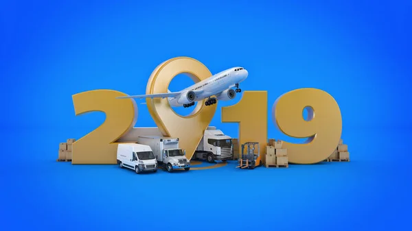 全球货物运输概念 2019新年标志 — 图库照片