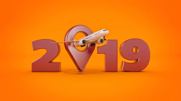 航空公司旅行概念 机场指针 2019新年标志 — 图库照片