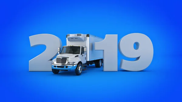 冷藏车概念2019新年标志 — 图库照片