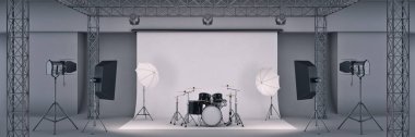 fotoğraf stüdyosu siyah bir davul ile ayarlayın. 3D render