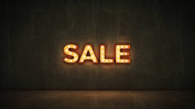 Neon tuğla duvar arka planda - satılık imzalamak. 3D render
