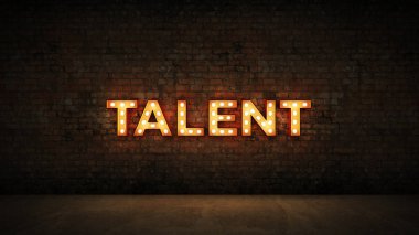 Neon tuğla duvar arka planda - yetenek imzala. 3D render