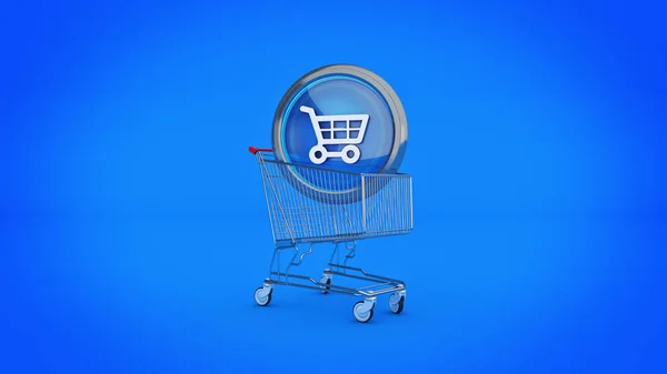 Ícone Commerce Brilhante Com Carrinho Compras Renderização — Fotografia de Stock