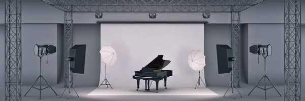 Estudio Fotográfico Con Piano Renderizado —  Fotos de Stock