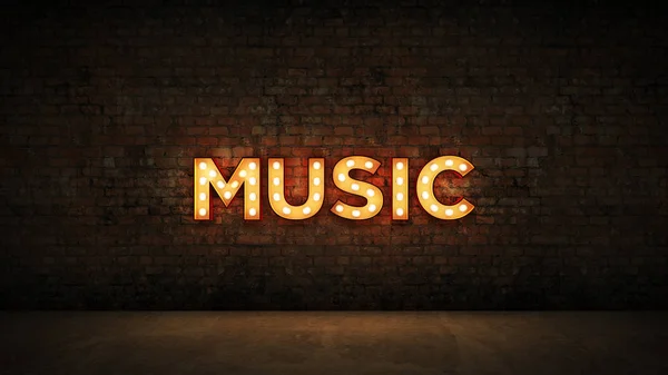 Neon Sign Sfondo Brick Wall Musica Rendering — Foto Stock