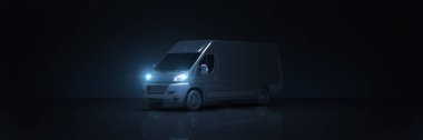 Kamyon hızlı sevkiyat içinde karanlık geçmiş. 3D render