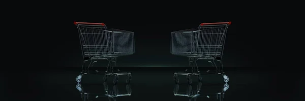 Shopping cart in dark background. 3d rendering